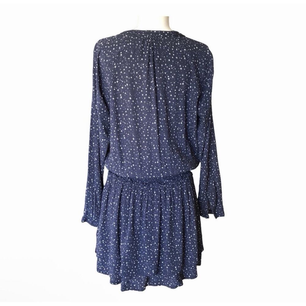 Rails Jasmine Dress Medium Navy Star Print Smocked Waist Long Sleeve Pockets - Picture 4 of 11